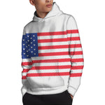 Knitted American Flag Print Pullover Hoodie