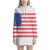 Knitted American Flag Print Pullover Hoodie Dress