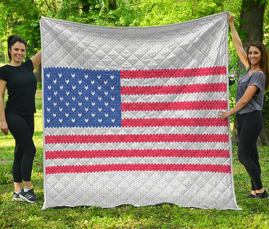 Knitted American Flag Print Quilt
