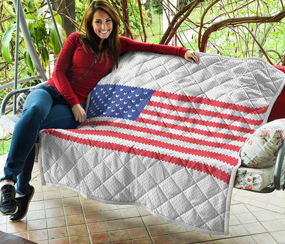 Knitted American Flag Print Quilt