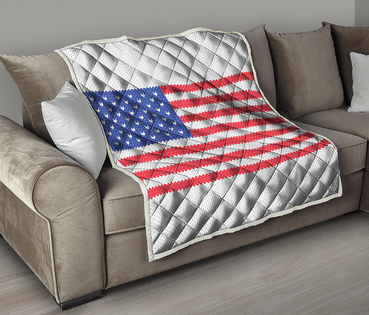 Knitted American Flag Print Quilt
