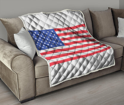 Knitted American Flag Print Quilt