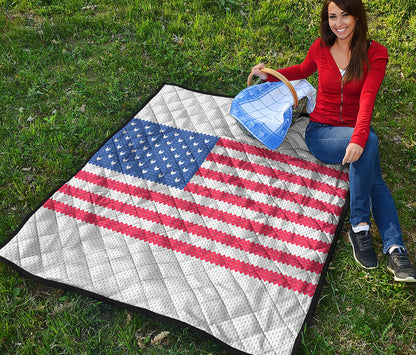 Knitted American Flag Print Quilt
