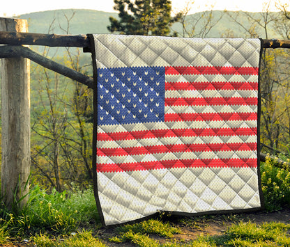 Knitted American Flag Print Quilt