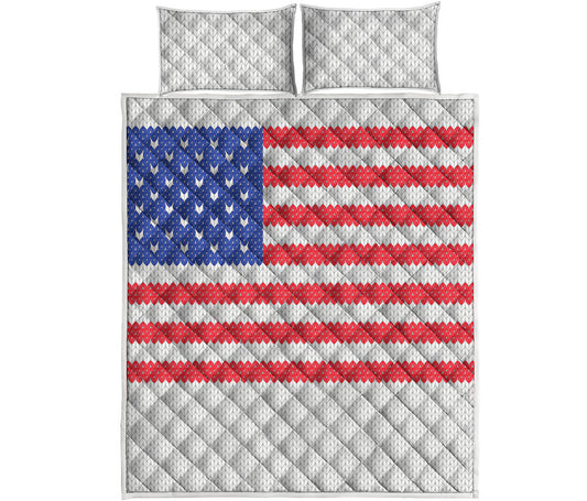 Knitted American Flag Print Quilt Bed Set