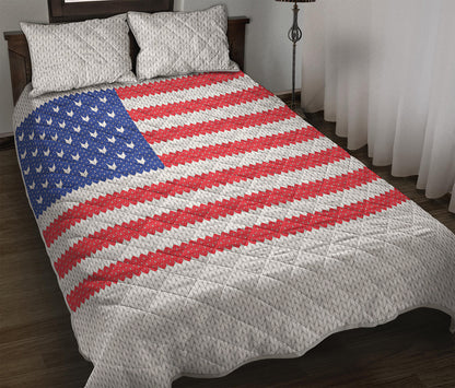 Knitted American Flag Print Quilt Bed Set