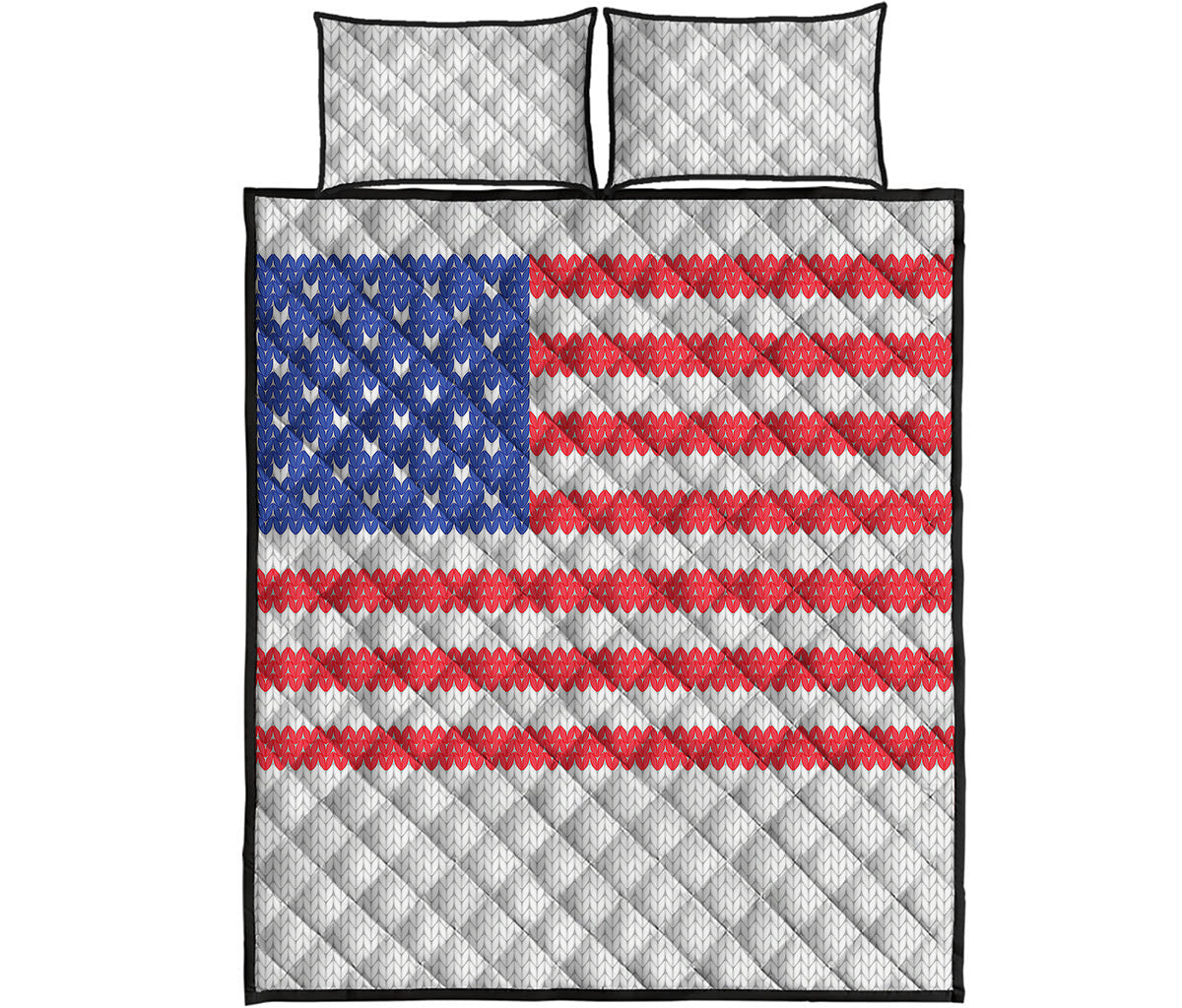 Knitted American Flag Print Quilt Bed Set