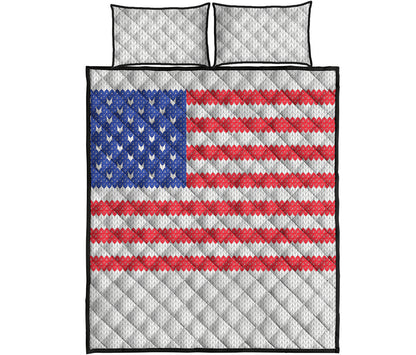 Knitted American Flag Print Quilt Bed Set