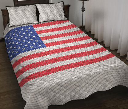 Knitted American Flag Print Quilt Bed Set