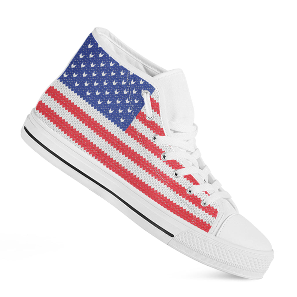 Knitted American Flag Print White High Top Shoes