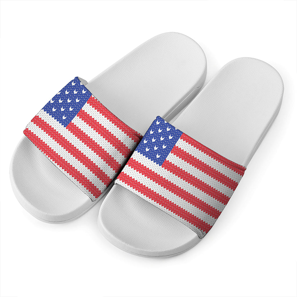 Knitted American Flag Print White Slide Sandals