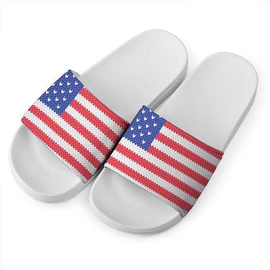 Knitted American Flag Print White Slide Sandals