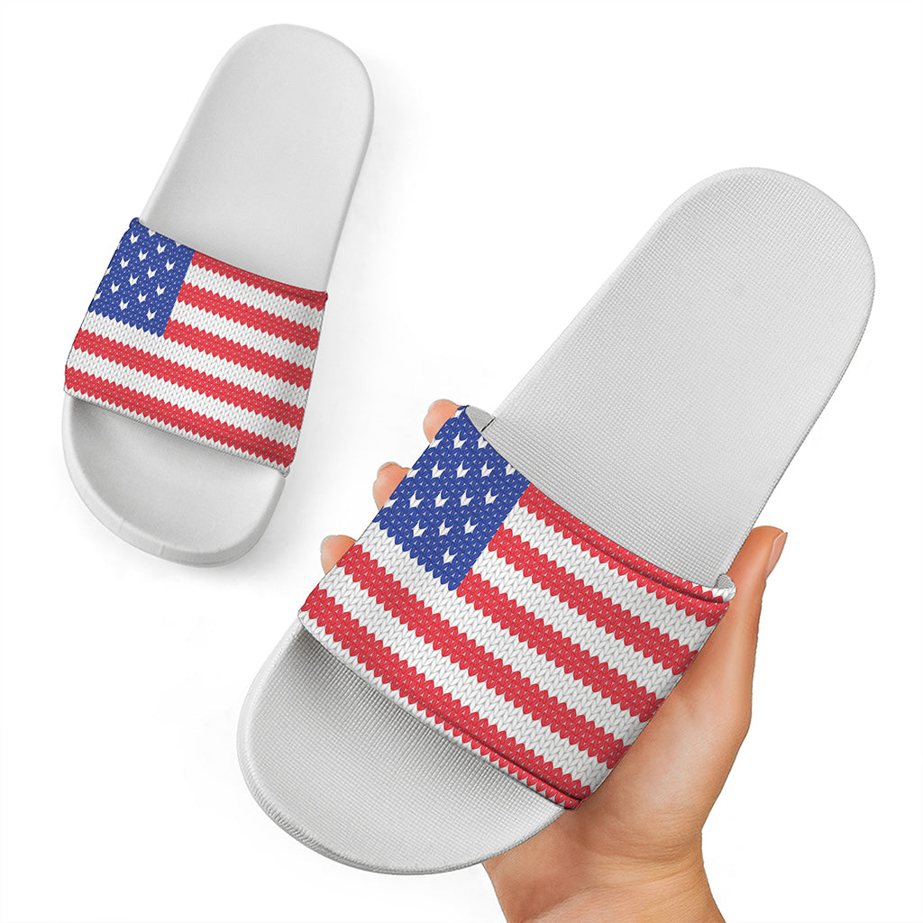 Knitted American Flag Print White Slide Sandals