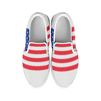 Knitted American Flag Print White Slip On Shoes