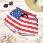 Knitted American Flag Print Women's Shorts