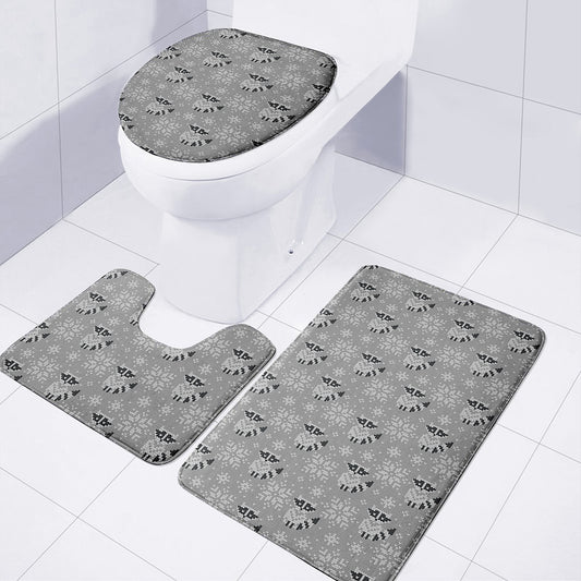 Knitted Raccoon Pattern Print 3 Piece Bath Mat Set