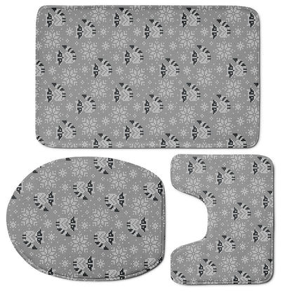 Knitted Raccoon Pattern Print 3 Piece Bath Mat Set