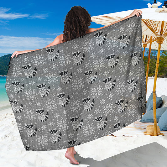 Knitted Raccoon Pattern Print Beach Sarong Wrap