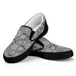 Knitted Raccoon Pattern Print Black Slip On Shoes