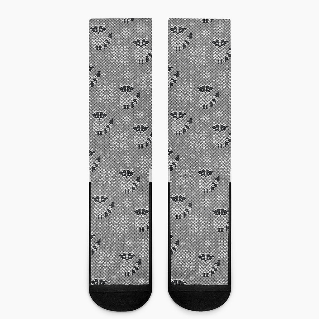 Knitted Raccoon Pattern Print Crew Socks