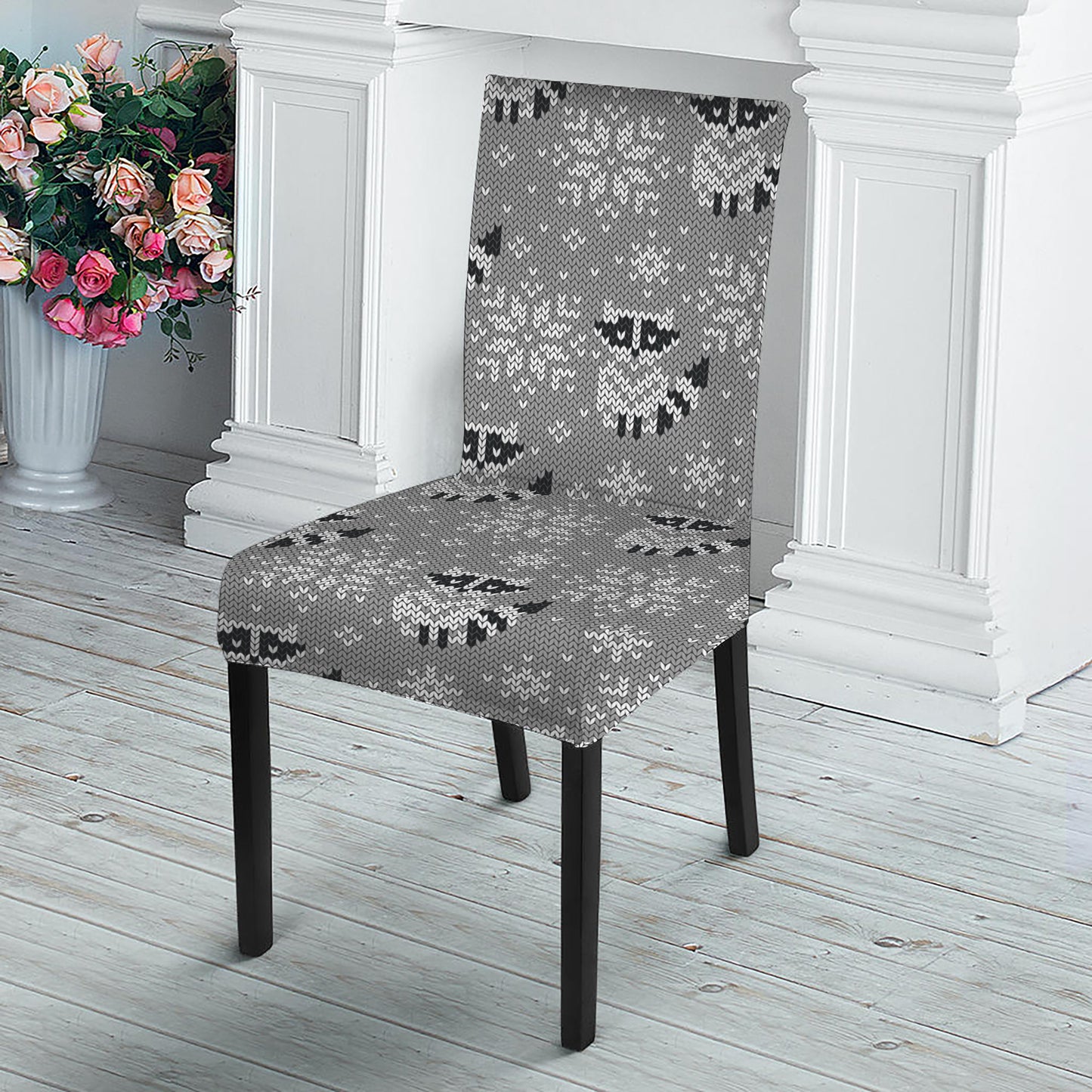 Knitted Raccoon Pattern Print Dining Chair Slipcover