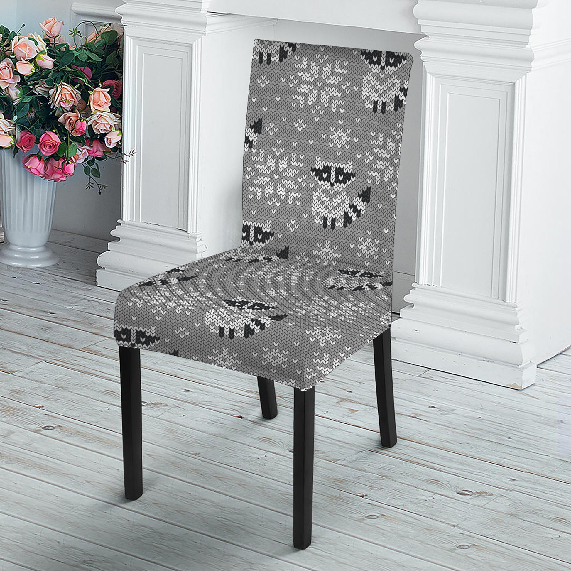 Knitted Raccoon Pattern Print Dining Chair Slipcover