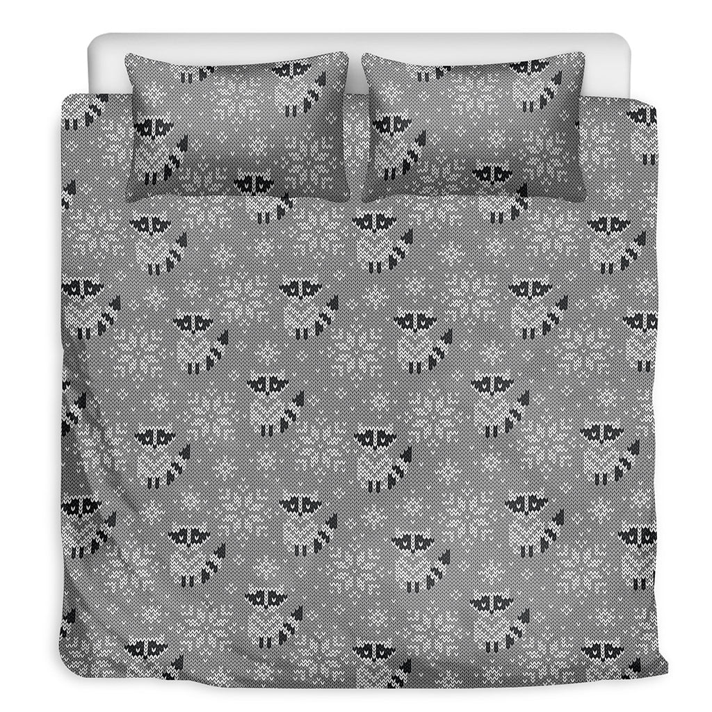 Knitted Raccoon Pattern Print Duvet Cover Bedding Set