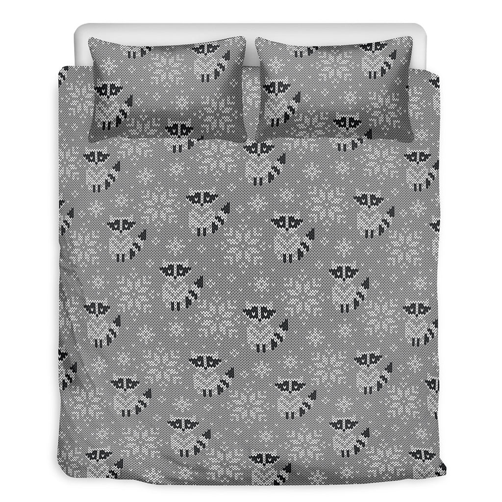 Knitted Raccoon Pattern Print Duvet Cover Bedding Set