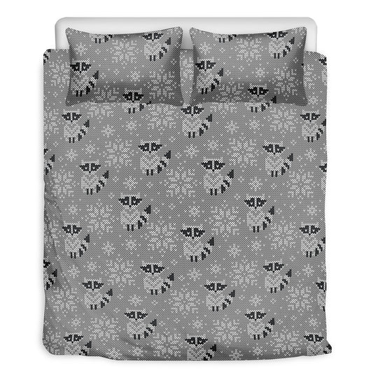Knitted Raccoon Pattern Print Duvet Cover Bedding Set