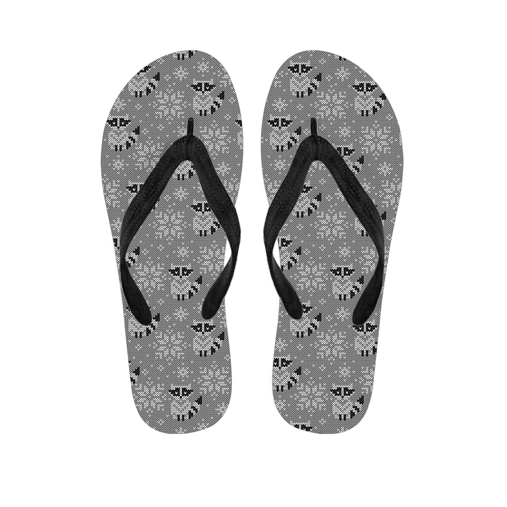 Knitted Raccoon Pattern Print Flip Flops