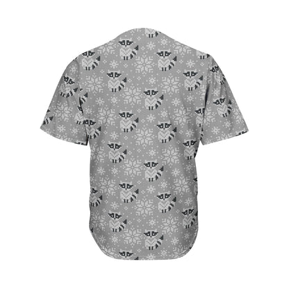 Knitted Raccoon Pattern Print Men's Baseball Jersey
