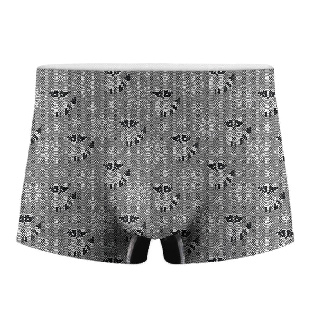 Knitted Raccoon Pattern Print Men's Boxer Briefs