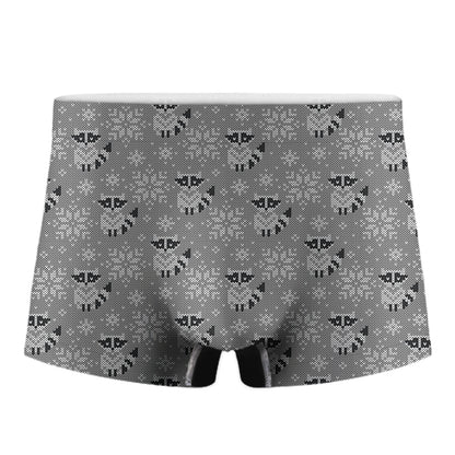 Knitted Raccoon Pattern Print Men's Boxer Briefs