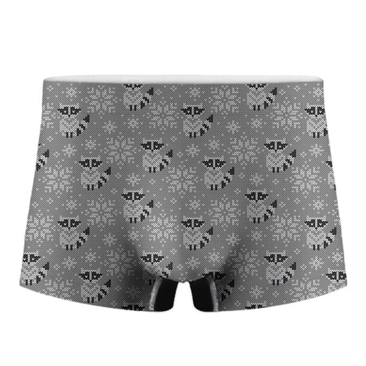 Knitted Raccoon Pattern Print Men's Boxer Briefs