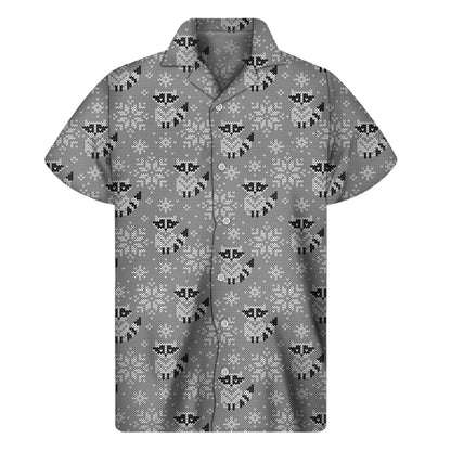 Knitted Raccoon Pattern Print Men's Short Sleeve Shirt