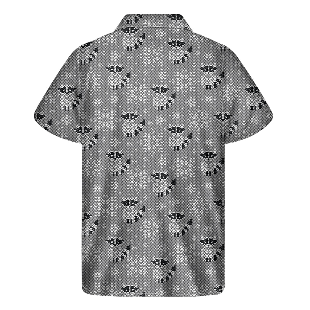 Knitted Raccoon Pattern Print Men's Short Sleeve Shirt