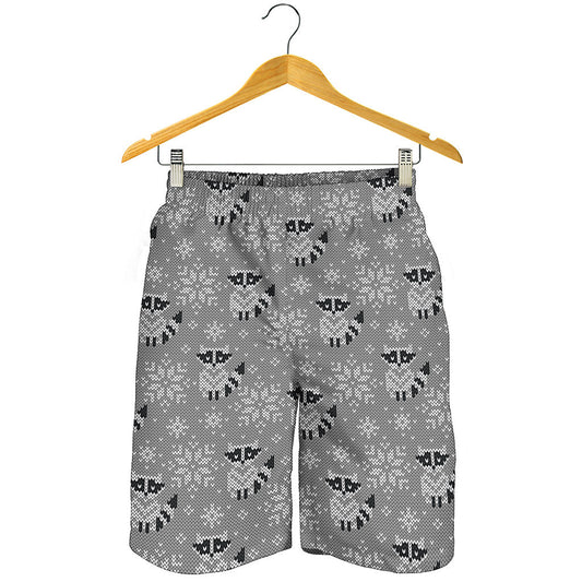 Knitted Raccoon Pattern Print Men's Shorts