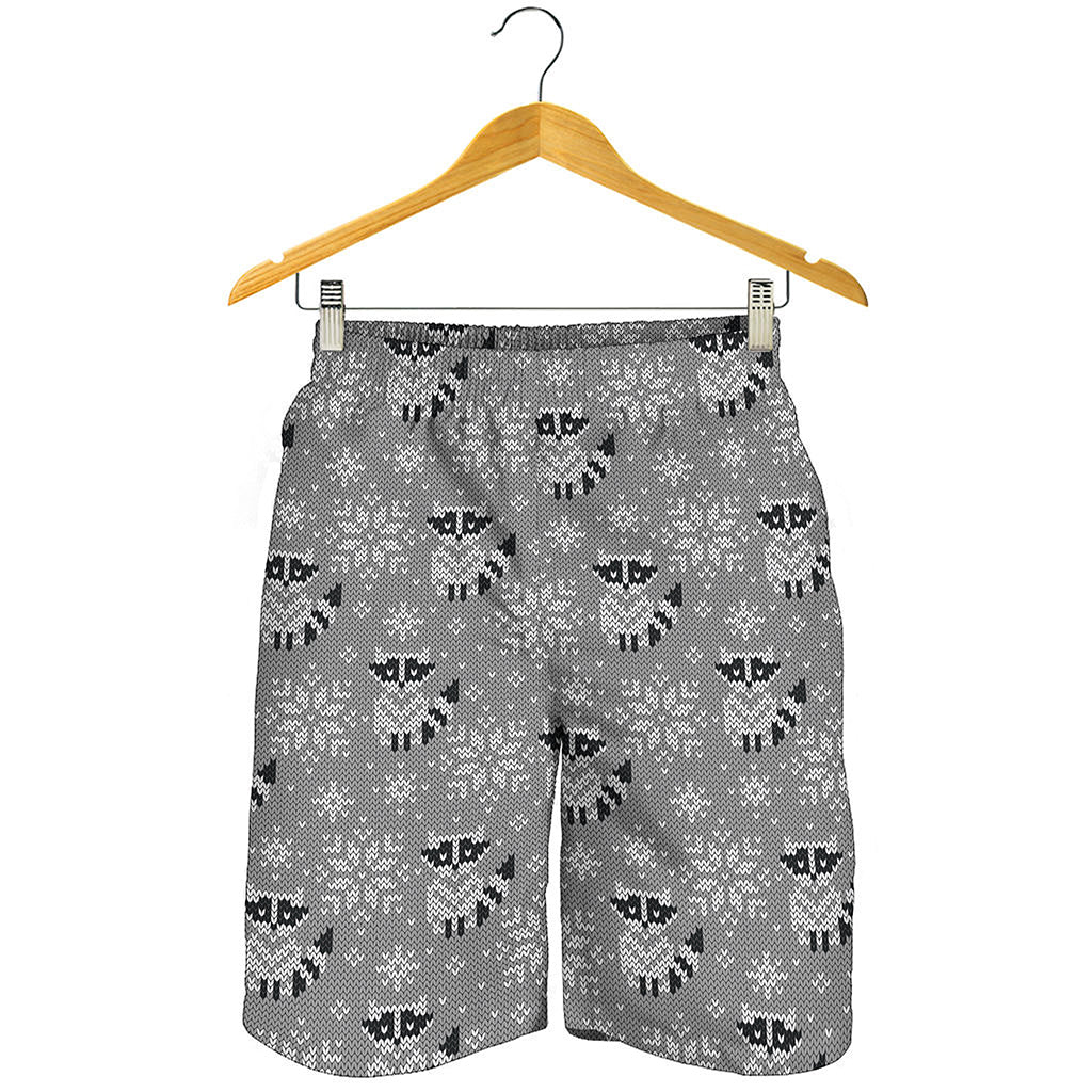 Knitted Raccoon Pattern Print Men's Shorts