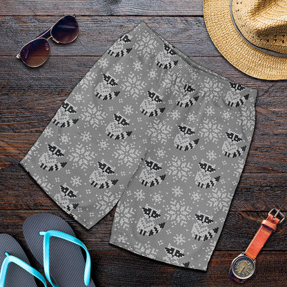 Knitted Raccoon Pattern Print Men's Shorts