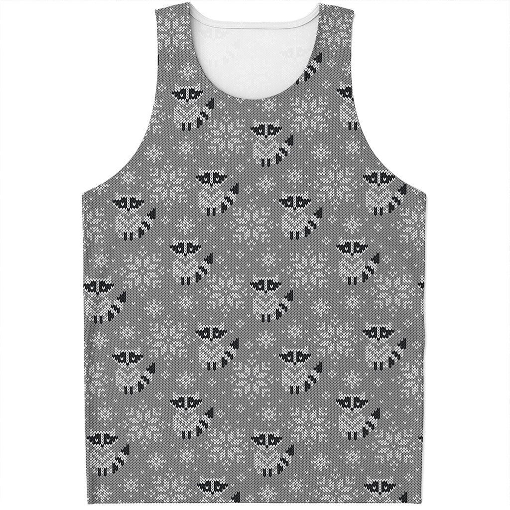 Knitted Raccoon Pattern Print Men's Tank Top