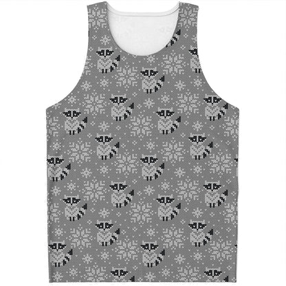Knitted Raccoon Pattern Print Men's Tank Top