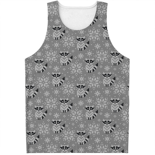Knitted Raccoon Pattern Print Men's Tank Top