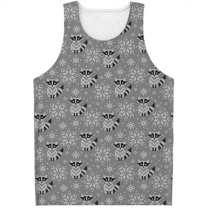 Knitted Raccoon Pattern Print Men's Tank Top