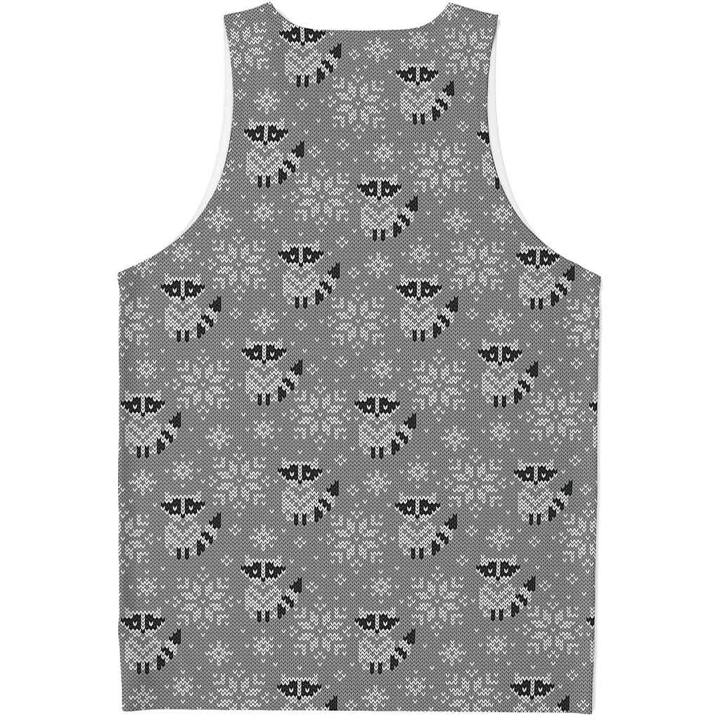 Knitted Raccoon Pattern Print Men's Tank Top