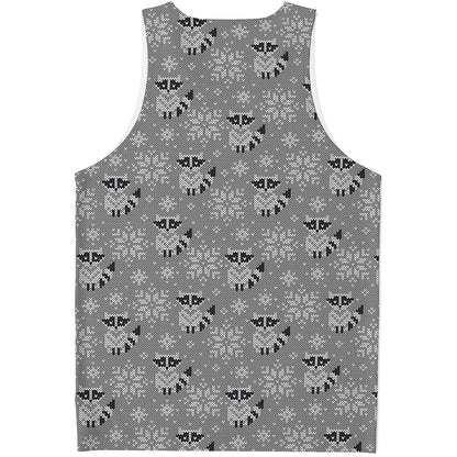 Knitted Raccoon Pattern Print Men's Tank Top