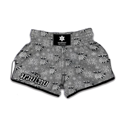 Knitted Raccoon Pattern Print Muay Thai Boxing Shorts