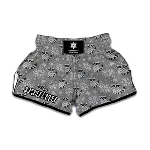 Knitted Raccoon Pattern Print Muay Thai Boxing Shorts