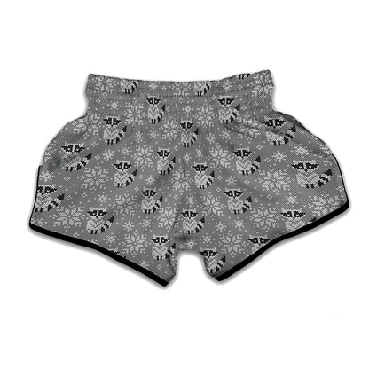 Knitted Raccoon Pattern Print Muay Thai Boxing Shorts
