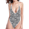 Knitted Raccoon Pattern Print One Piece High Cut Swimsuit