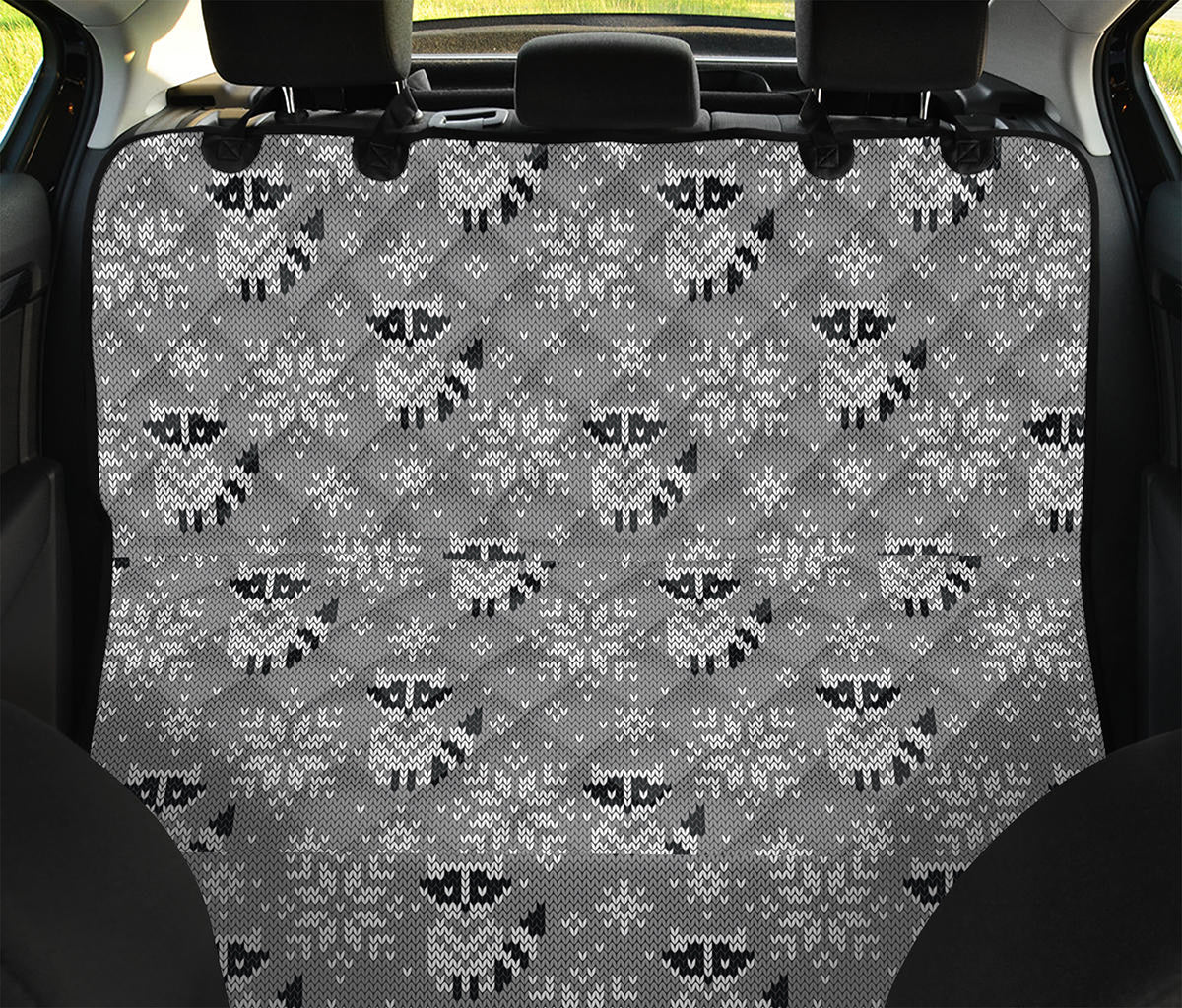 Knitted Raccoon Pattern Print Pet Car Back Seat Cover